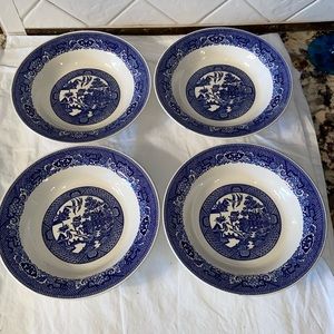 Vintage Set of 4 Blue Willow Ware by Royal China salad cereal soup bowls